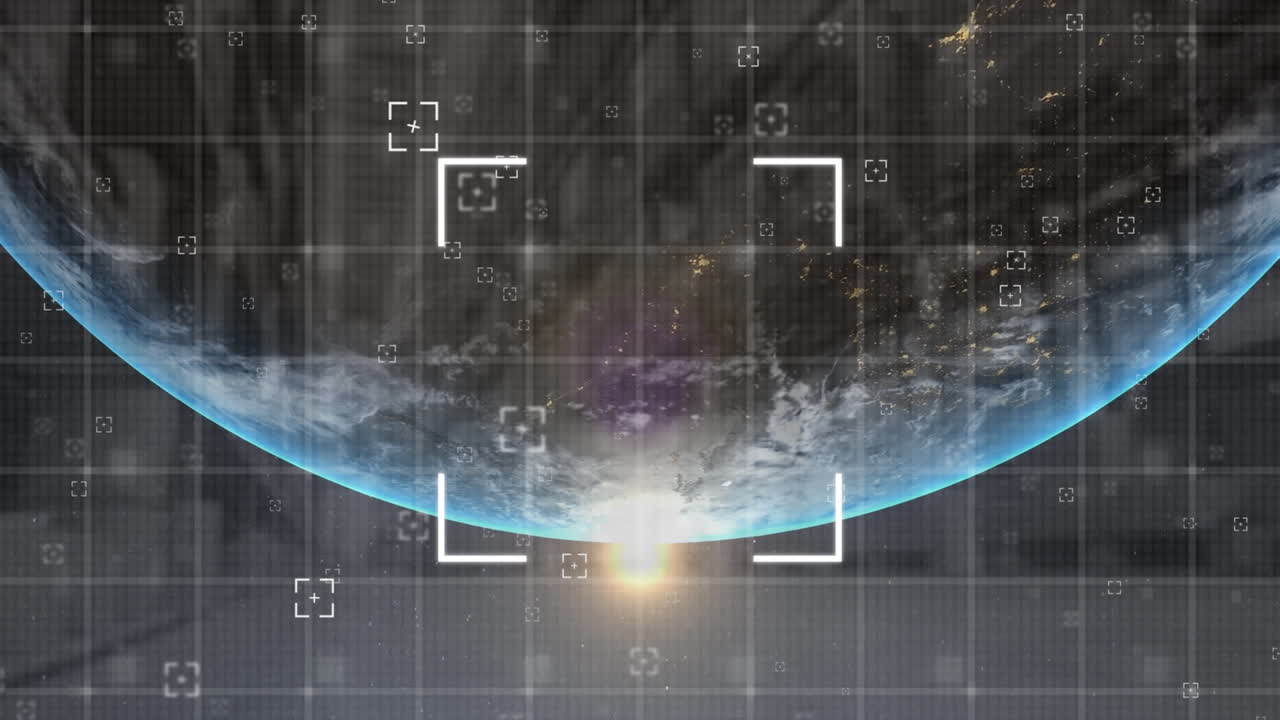 마커와 연결 네트워크를 가진 지구의 애니메이션