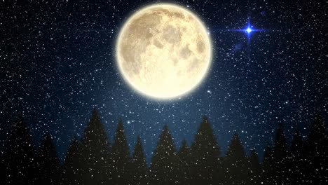 Fallender-Schnee-Und-Weihnachtsnacht-Sternenhimmel-Mit-Mond