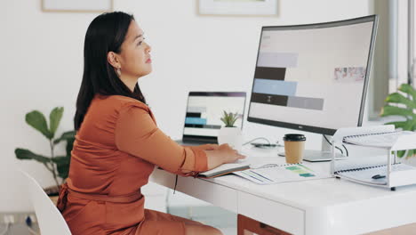 Computer,-corporate-and-business-woman-in-office