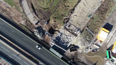 drone shot of deconstructed bridge