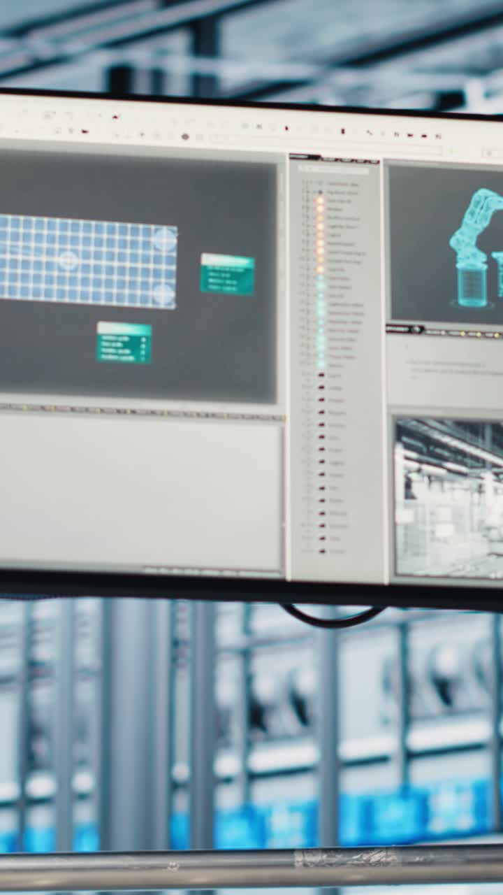Vertical video Close up of display in smart factory used to test automated systems