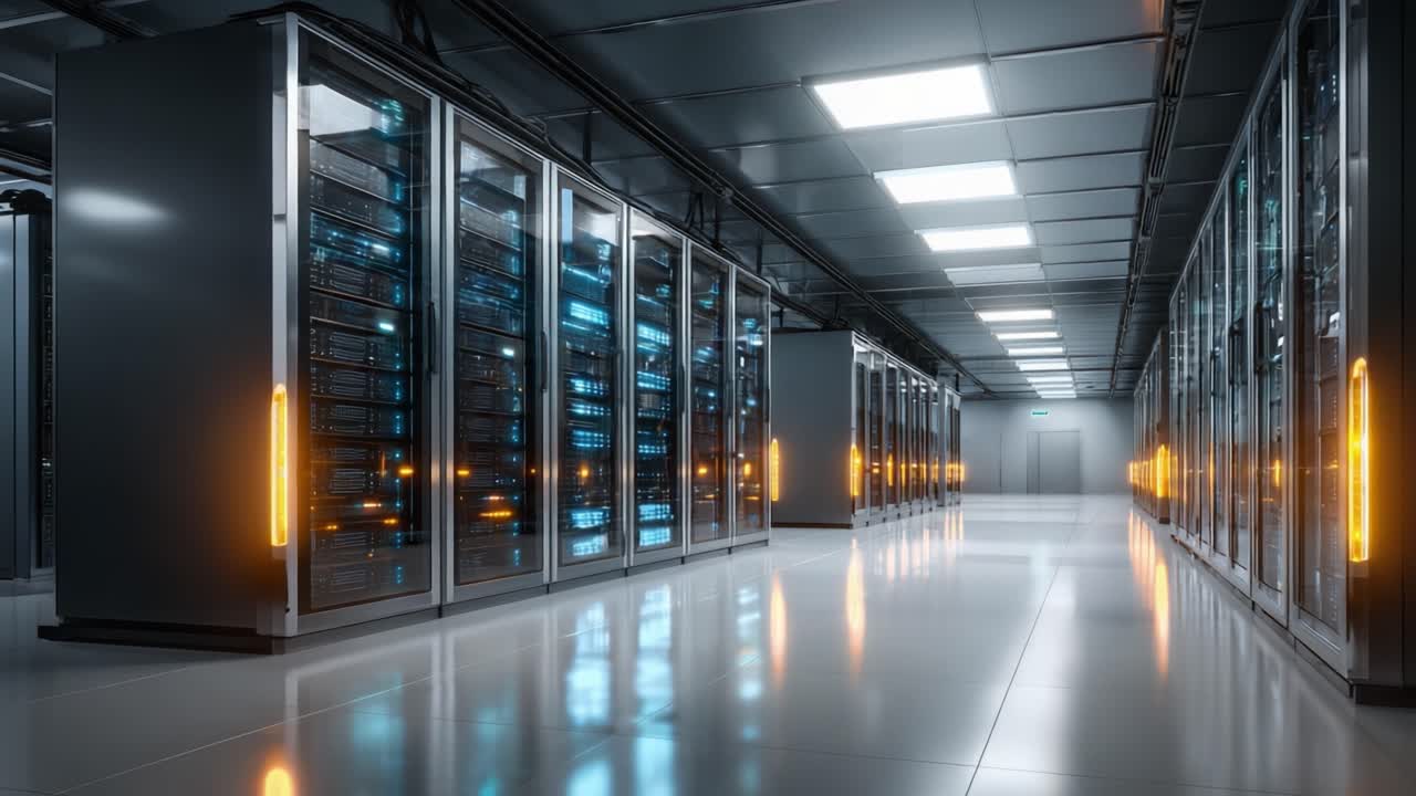 An Inside Look at a Modern Data Center: A Sleek, High-Tech Environment Filled with Server Racks and Advanced Technology Infrastructure Supporting Digital Operations