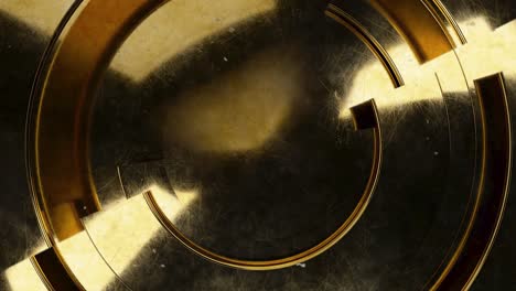 golden modern business video background. 3d texture animation with rotating parts of a circle. spiral scratched surface concept. 3d rendering of a seamless loop