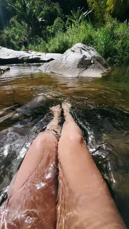 relaxing in a natural pool