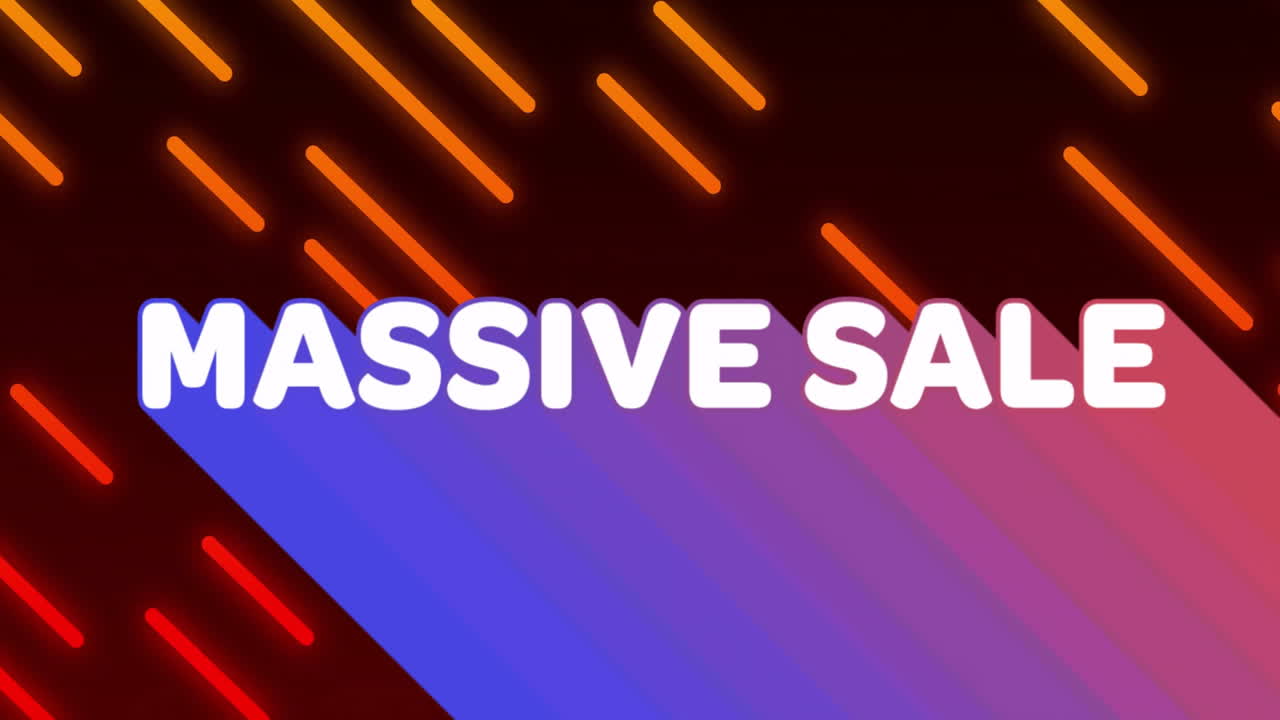 MASSIVE SALE text being animated on dark canvas, featuring neon bars and gradient trail