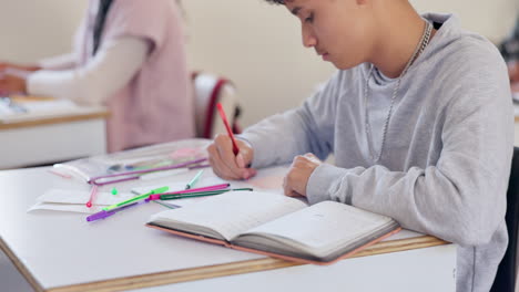 education, exam and a boy student writing in class