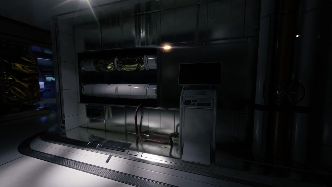 Complex technical environment featuring cable runs and security hardware