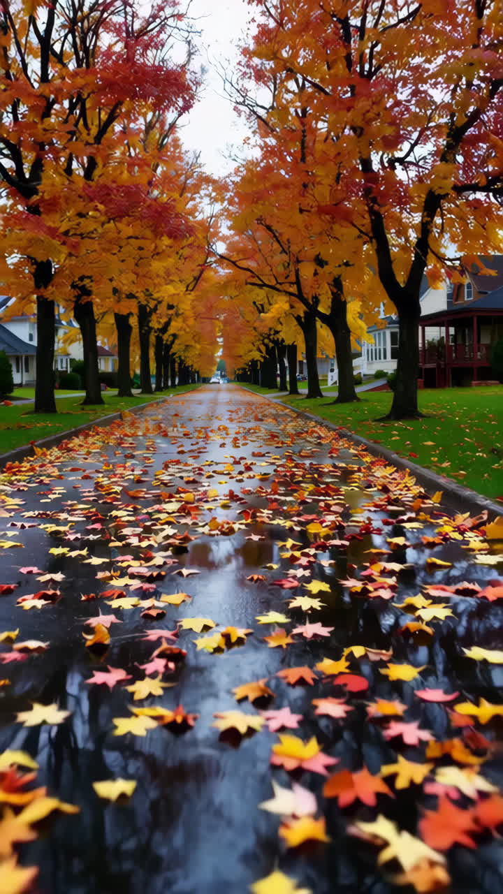 Vibrant Autumn Foliage on a Residential Street