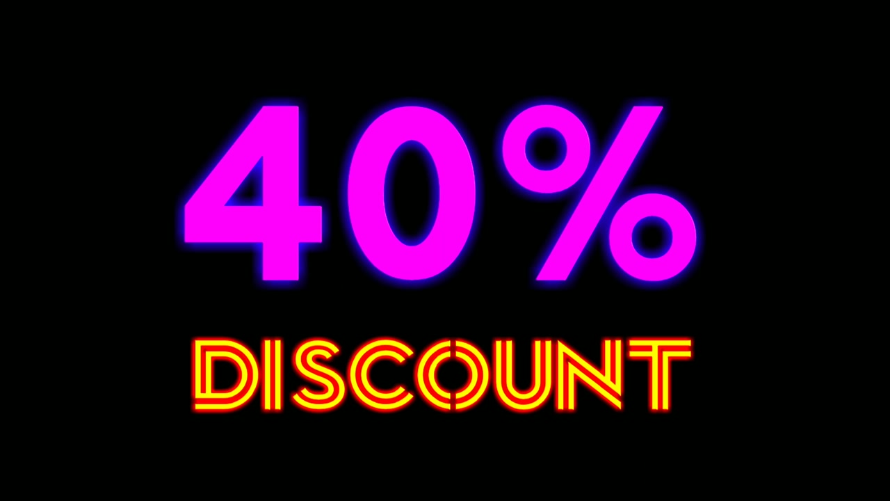 Neon light text 40 percent Discount on black background black friday,big sale event for shop,retail, resort,bar display promotion business concept