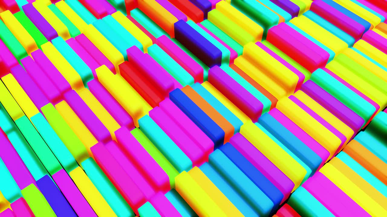 fondo festivo creativo abstracto 3d con animación de flujo en bucle, columnas multicolores suben y caen. estilo de dibujos animados. columnas se mueven arriba y abajo. bucle vj geométrico simple bg