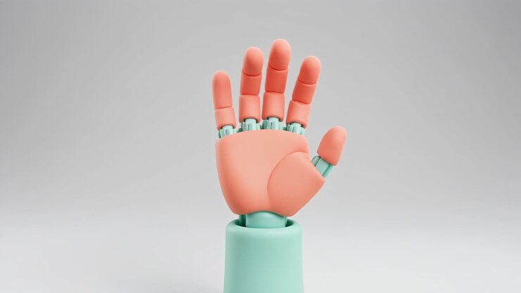 Stylized Robotic Hand with Peach and Mint Colors
