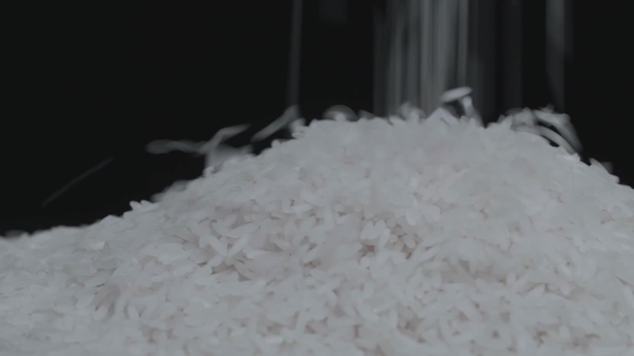 Raw White Rice Grain Pouring | Premium Stock Video Footage