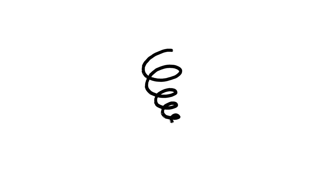 Spirale nera disegnata a mano che ruota su sfondo bianco