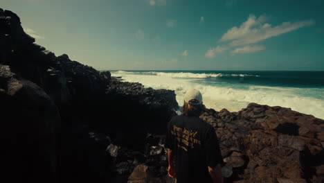coastal view with waves and person