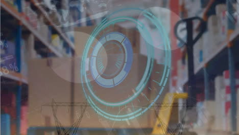 animación de la cerradura azul de la caja fuerte y procesamiento de datos sobre el almacén