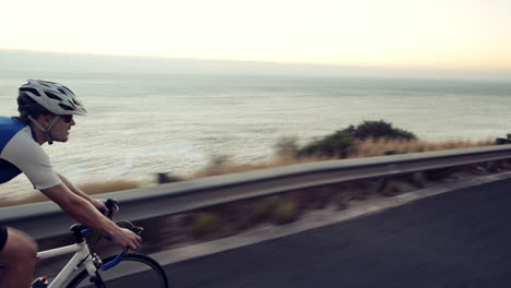 Hombre-Sano-Ciclismo-Bicicleta-De-Carretera-Al-Aire-Libre-Fitness-Steadicam-Shot