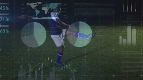 animación del procesamiento de datos sobre un jugador de fútbol afroamericano