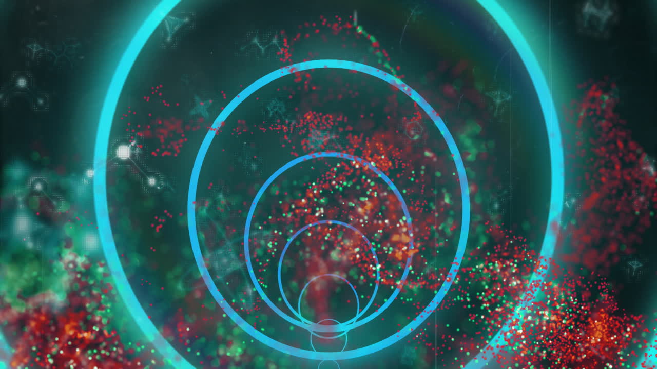 Animation of neon circle pattern over light trails background