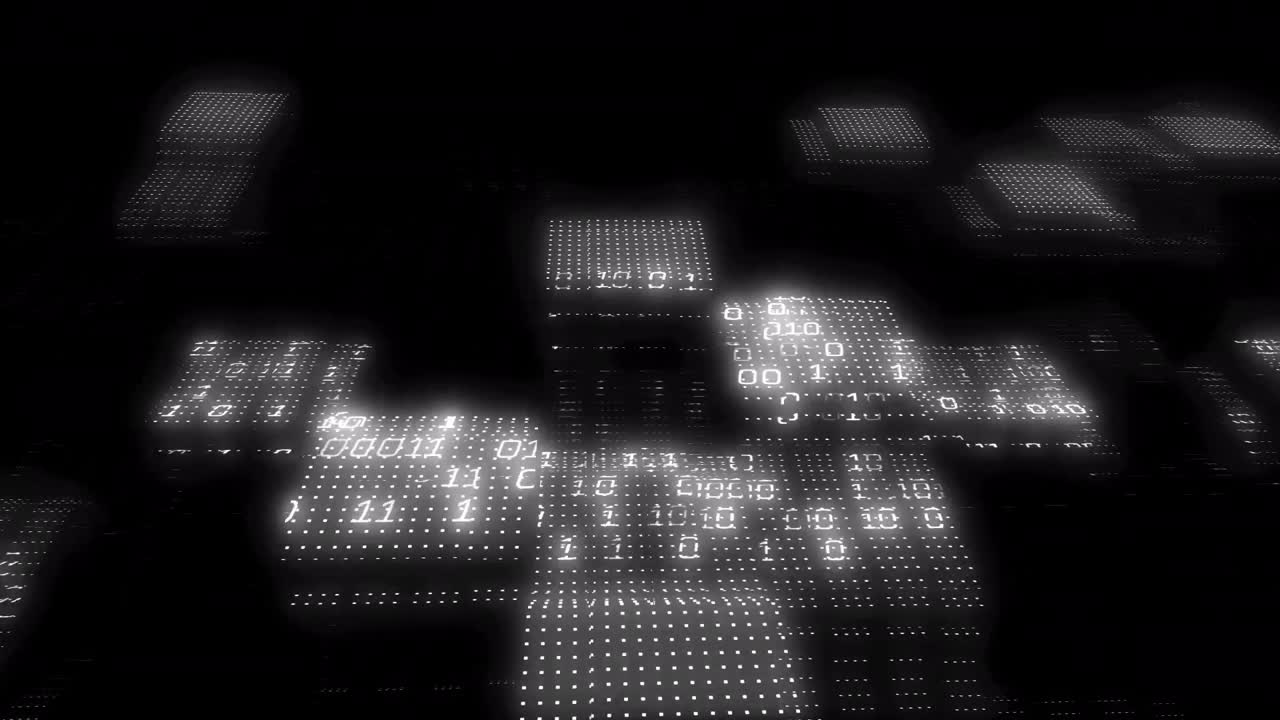 Animation of binary coding and spots over black background