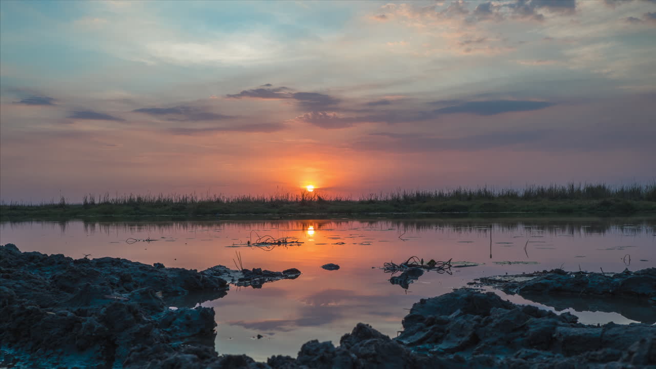 Sunset Over Wetlands of the Okavango Delta After Seasonal Rains, Time Lapse