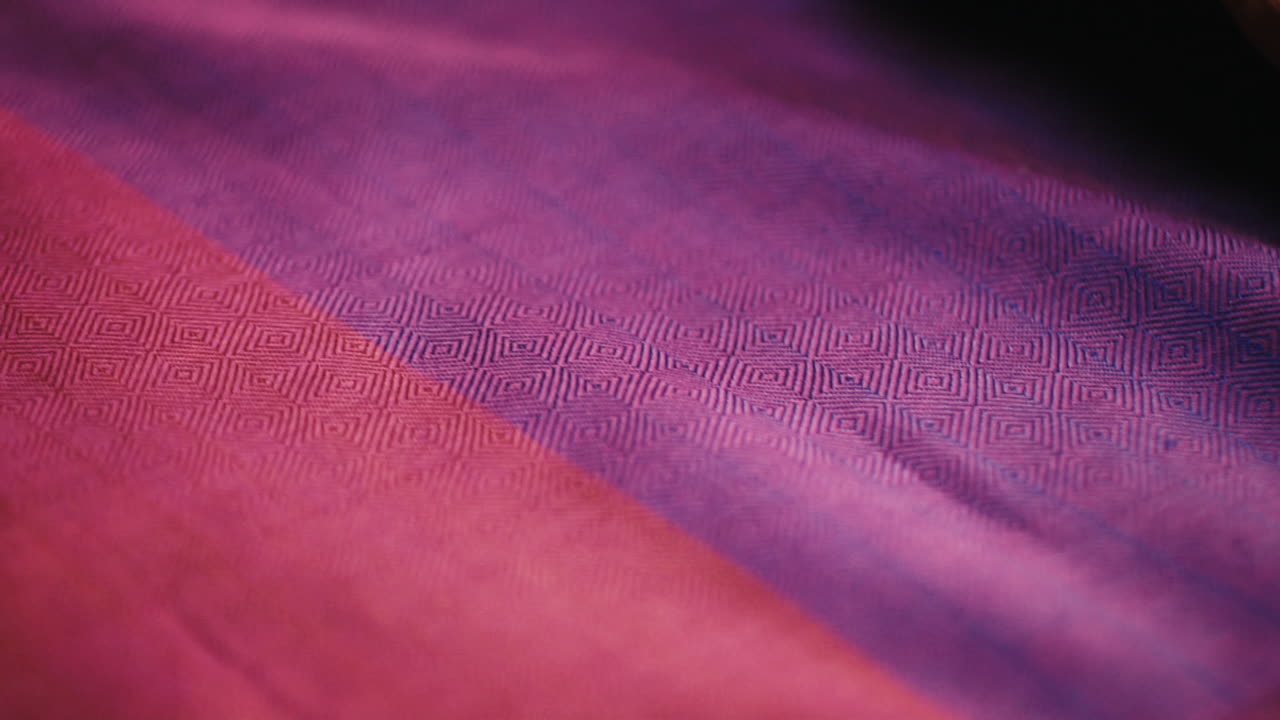 Macro Shot Of Bright Madder Dyed Organic Textiles From Pakistan, Traditional Sindhi Ajrak