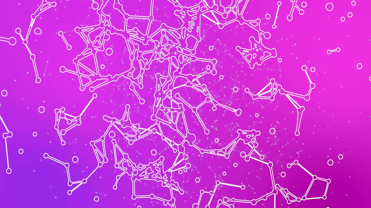 Animation of network of connections with white shapes on colourful background