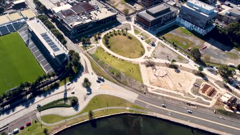 Drone-bird's-eye-aerial-view-scenery-shot-of-Gosford-city-CBD-waterfront-and-park-Central-Coast-NSW-Australia-3840x2160-4K