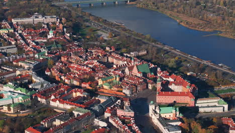 tight circling aerial shot over the royal castle in warsaw