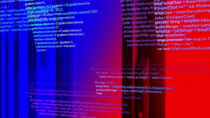 Animation von Datenverarbeitung und Formen über einem Serverraum.