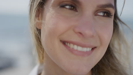 close up portrait beautiful young woman smiling enjoying relaxed lifeestyle attractive female on warm sunny day slow motion real people series