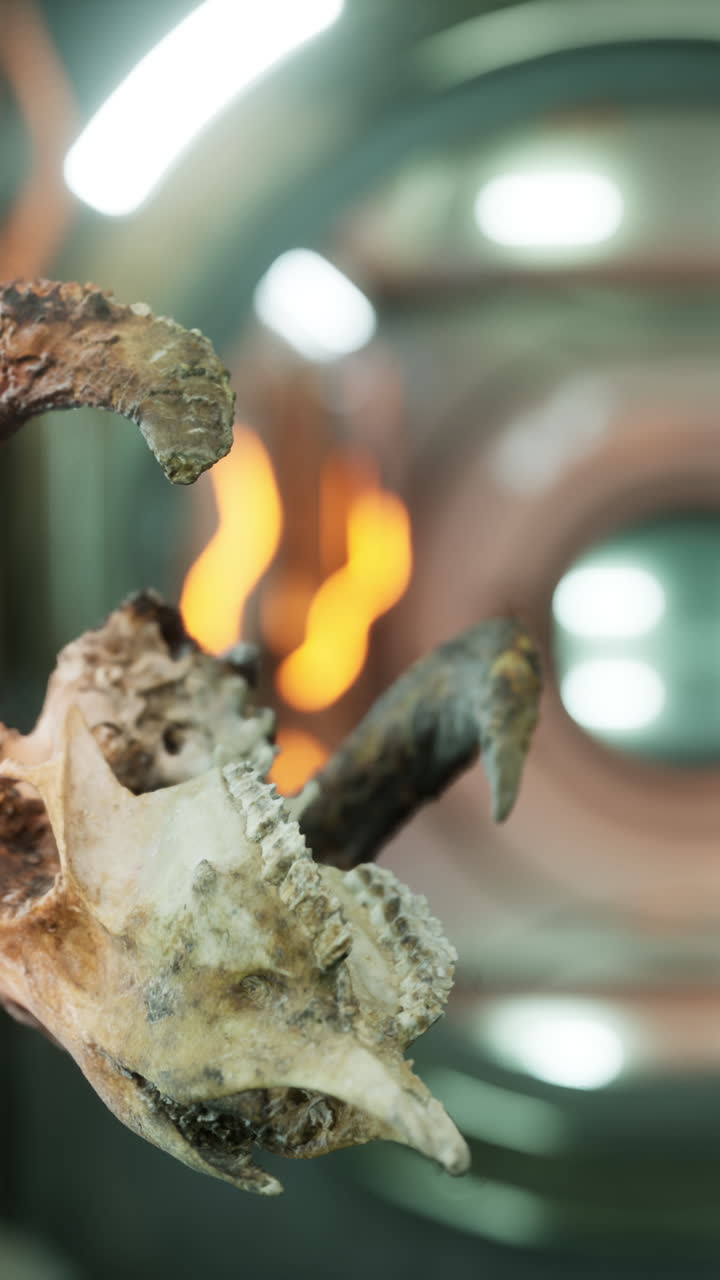 primer plano de un cráneo con cuernos