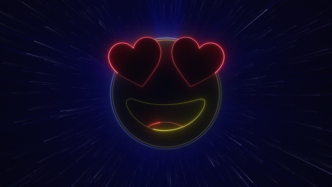 Smiling and Heart Eyes Emoji Neon Background, Animation, Loop