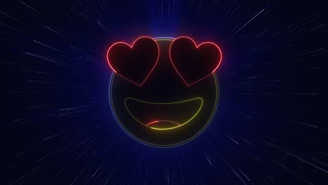 smiling and heart eyes emoji neon background, animation, loop