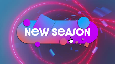 animation of new season text over glowing shapes on blue background