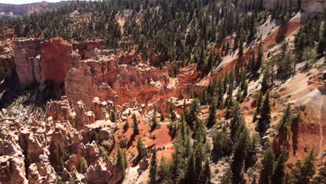 Aerial drone footage capturing the expansive, cinematic perspective of Bryce National Park&#039;s striking red rock formations and the landscape that surrounds them