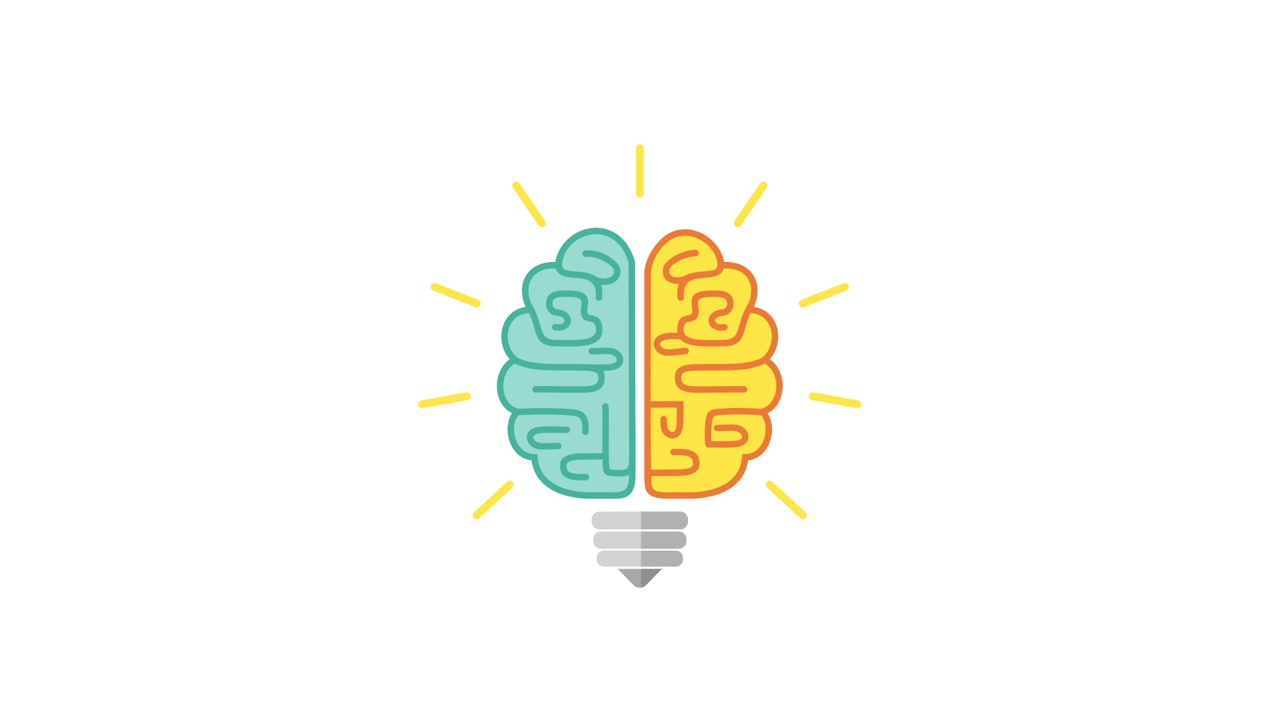 Animated Brain Lightbulb Symbolizing Idea and Creativity
