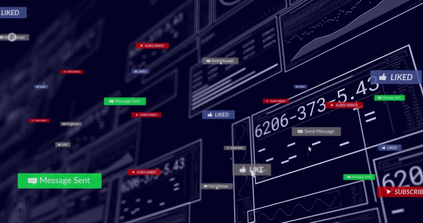 On start digital panels filling with LIKE and Send Message notifications, showing engagement flow
