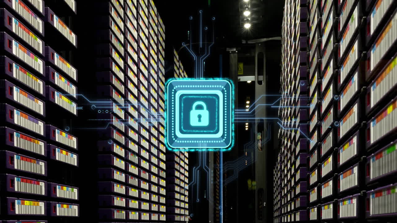 animación del candado con conexiones a través de la sala del servidor