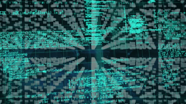 Animation af mapper, databehandling og sikkerhedshængelås i grønt og sort rum