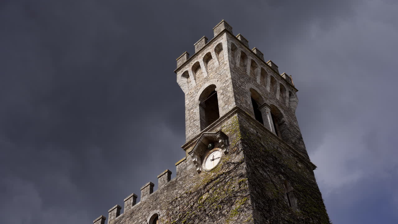 Ancient Stone Tower with Clock
