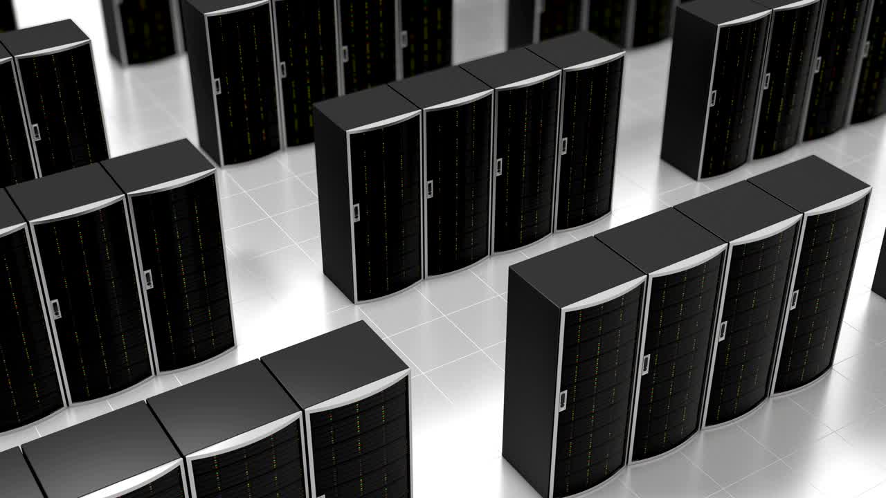 filas de racks de servidores en el centro de datos en la nube, bucle