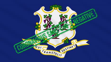 connecticut us state swaying flag with green stamp of freedom from coronavirus, loop