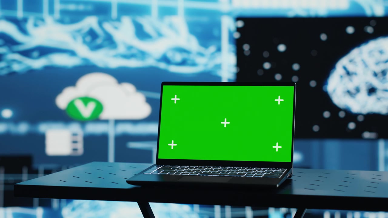 Un display di computer con schermo verde appare accanto a dati di intelligenza artificiale.