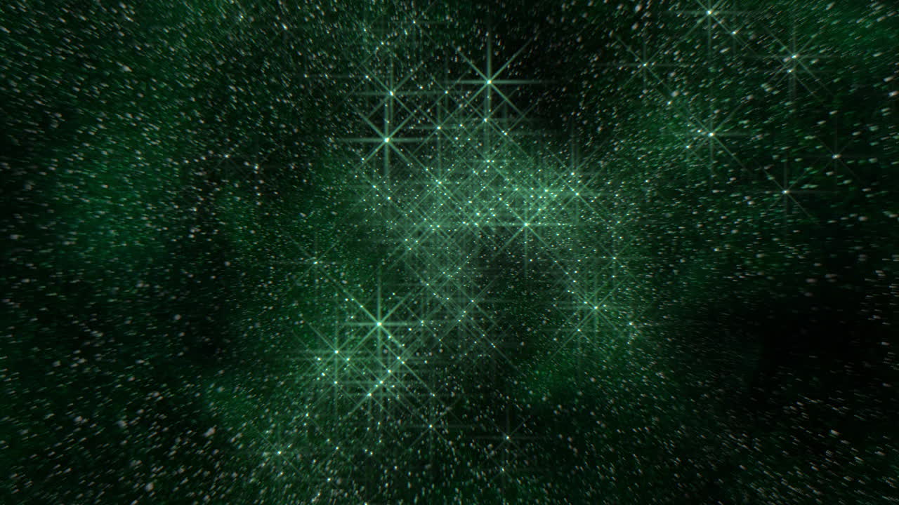 A dynamic background with glowing stars on a vibrant green and black canvas. The stars twinkle and shift in various directions, creating a mesmerizing visual display
