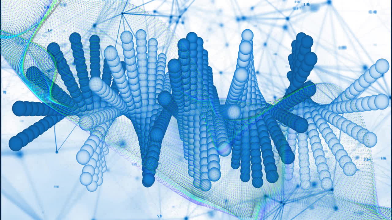 animación de formas azules que giran sobre una red de conexiones sobre un fondo blanco