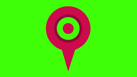 icono de ubicación rojo en negrita de forma redonda animada con un punto rojo en él apareciendo en una pantalla verde