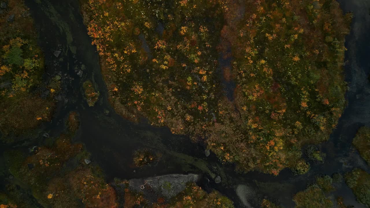 드론이 노르웨이의 고원 위에 착륙하여 아래로 내려다보고 있습니다.