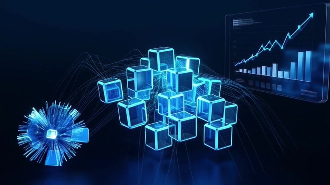 Digitalt blockchain-netværk med finansiel vækstgraf