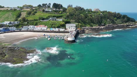 rozel, channel islands, jersey panning drone,aerial summers day clear blue sky
