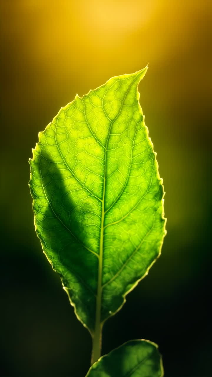 Vibrant Green Leaf Bathed in Golden Sunlight